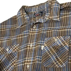 1980s Blue Brown Metallic Plaid Levi’s Western Button Shirt / women’s Large